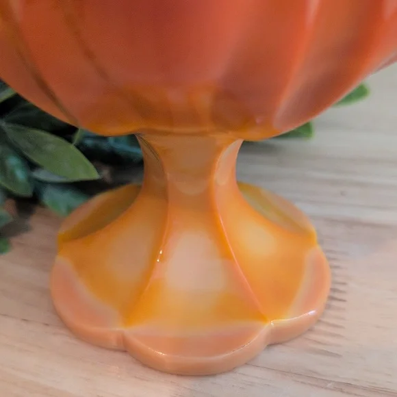 L.E. Smith Vintage Bittersweet Orange Swag Glass Compote